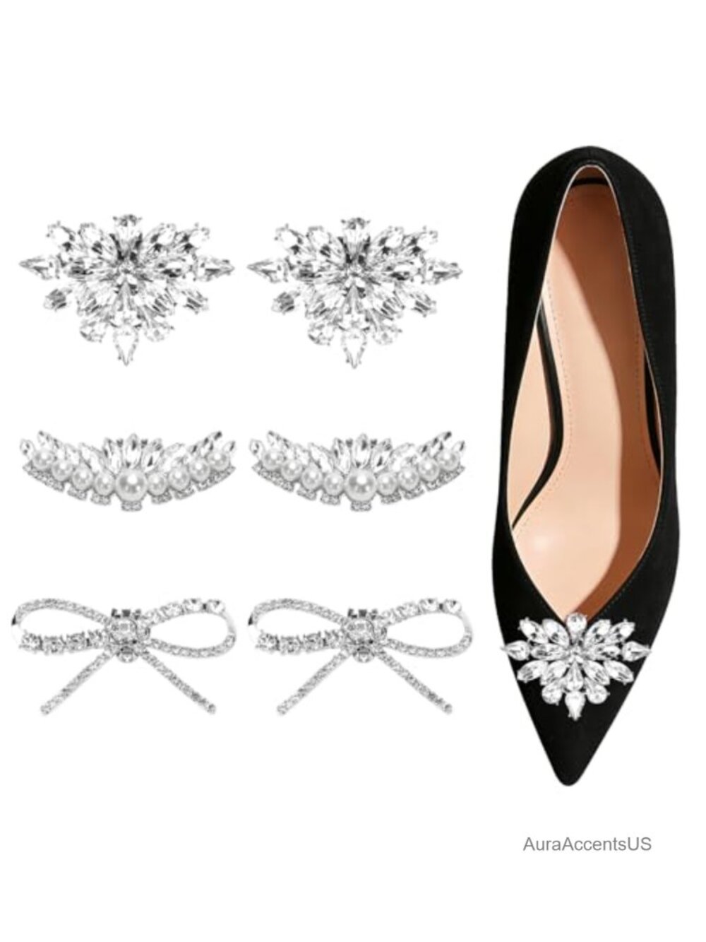 Rhinestone Shoe Clips for Women Dress Shoes with Snowflake Pearl Bow Designs